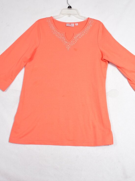 Quacker Factory Tops - Quacker Factory Women's Orange Top Size Medium Rhinestone Neckline